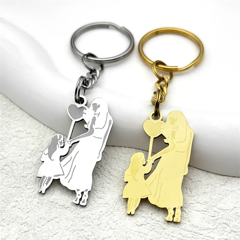 Weihnachten Mutter Tochter Liebe Herz Auto Schlüsselanhänger Edelstahl Gold Silber Farbe Familie Mutter Kind Schlüsselanhänger Geschenk Schmuck – Detail 8