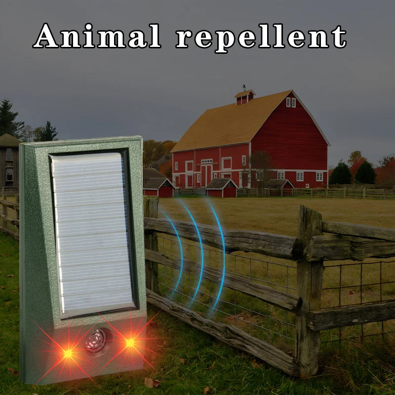 Solar powered ultrasonic rat repellent LED night time red and white explosion flashing bird repellent