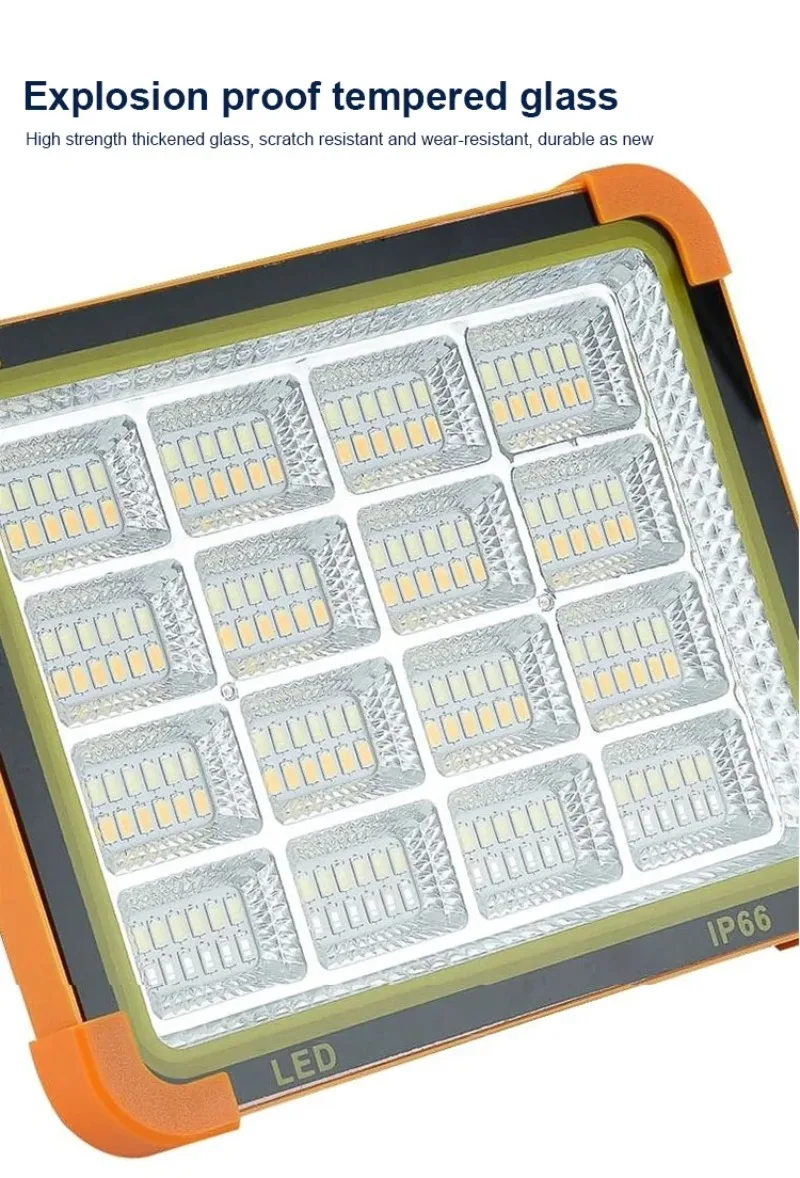 Description Picture 4 of itemNew 2000Watt Solar Flood Light Outdoor Portable LED Reflector LED Spotlight Rechargeable Projector Floodlight Construction Lamp