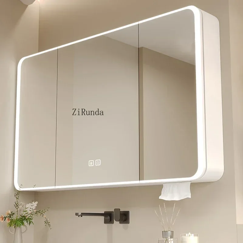 Modern Simplicity Smart Bathroom Mirror Cabinet Arc Aluminum Anti-fog Anti-rust Mirror Cabinet Home Furniture أثاث حمامات FYBC