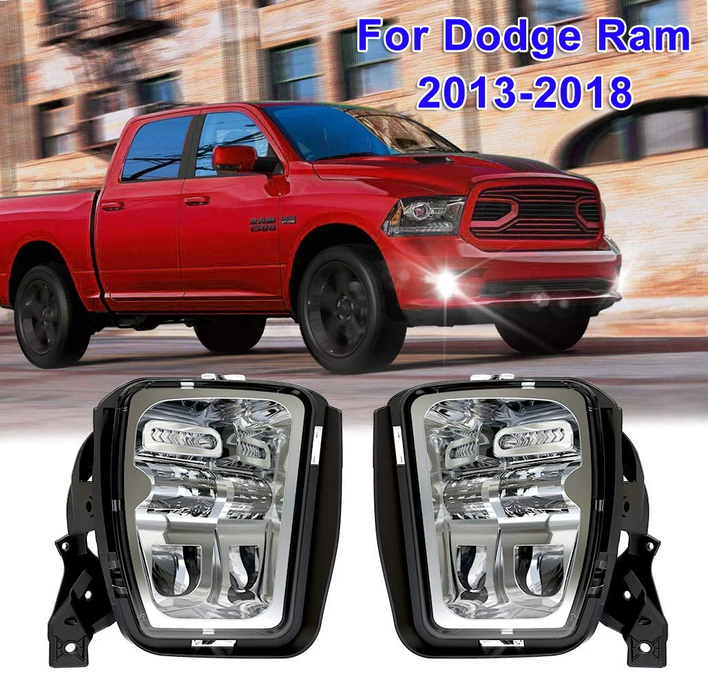 

1 Pair Car Front Bumper Fog Lights with Daytime Running Light for Dodge Ram 1500 2013-2018