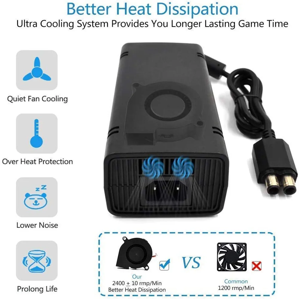 100~240V 135W Power Supply AC Adapter Replacement Charger Brick with Cable Auto Voltage Low Noise for Xbox 360 Slim Console