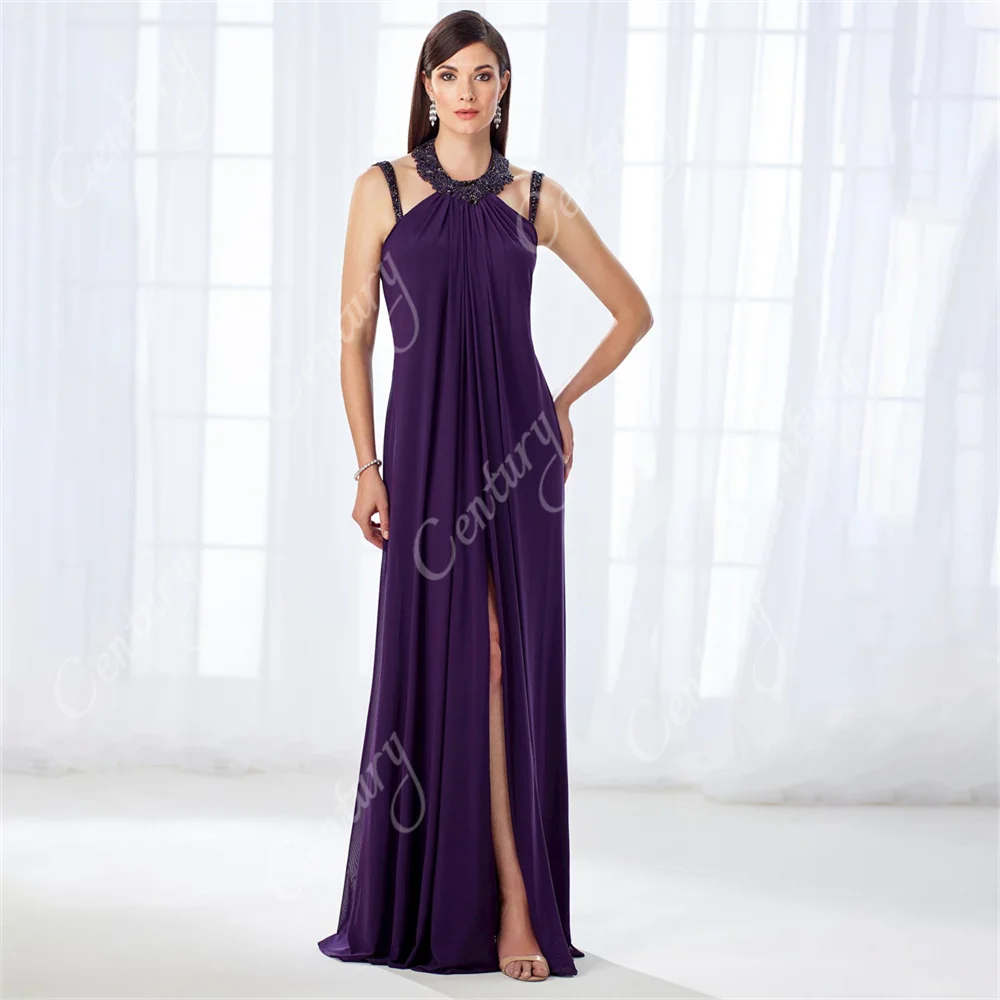 

Женское шифоновое платье с высоким разрезом, длинное вечернее платье для матери невесты на бретелях-спагетти с вышивкой, платье для свадьбы