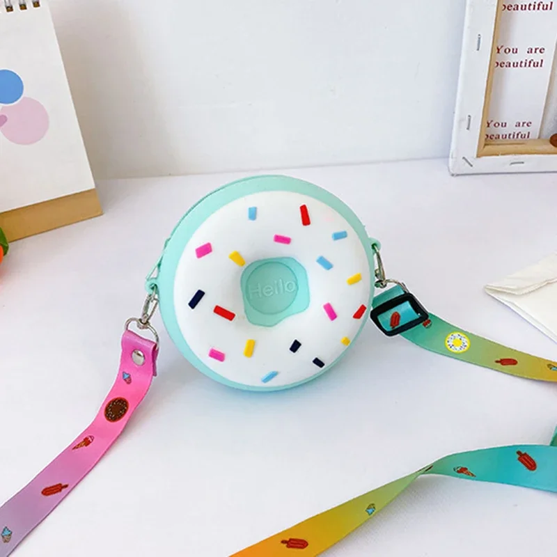 Round Donut Crossbody Bag Child Child Girl Children Shoulder Bag Adjustable Strap Vacation Travel Rainbow Printed Pocket Package 3