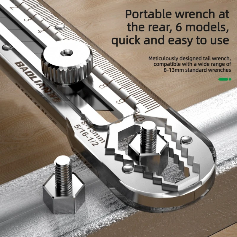 8가지 기능을 갖춘 날카로운 칼날, 안정적인 그립, 자 기능이 있는 다용도 칼, 절단 및 측정에 이상적, DIY 및 건축 작업에 적합