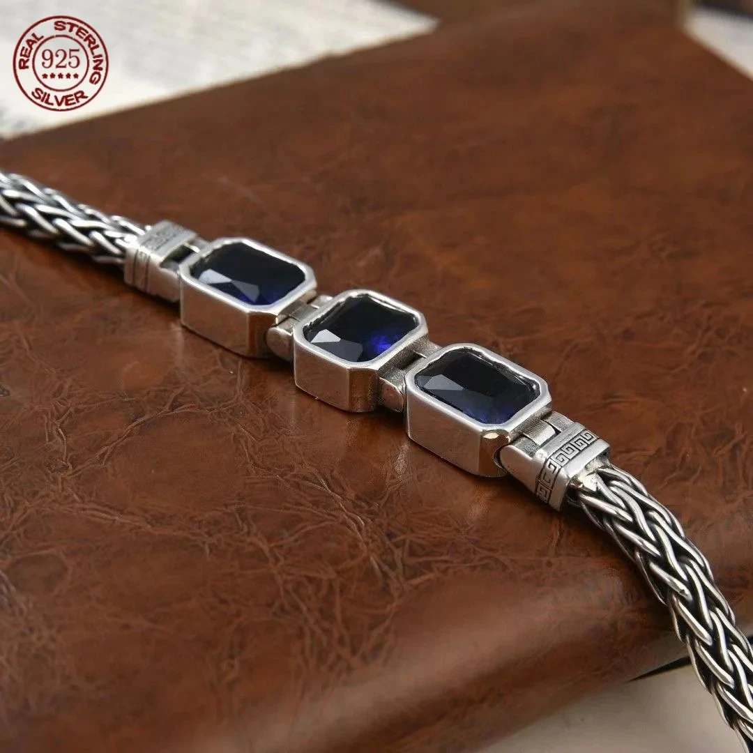 Silver Vintage Blue Crystal Gem Bracelet