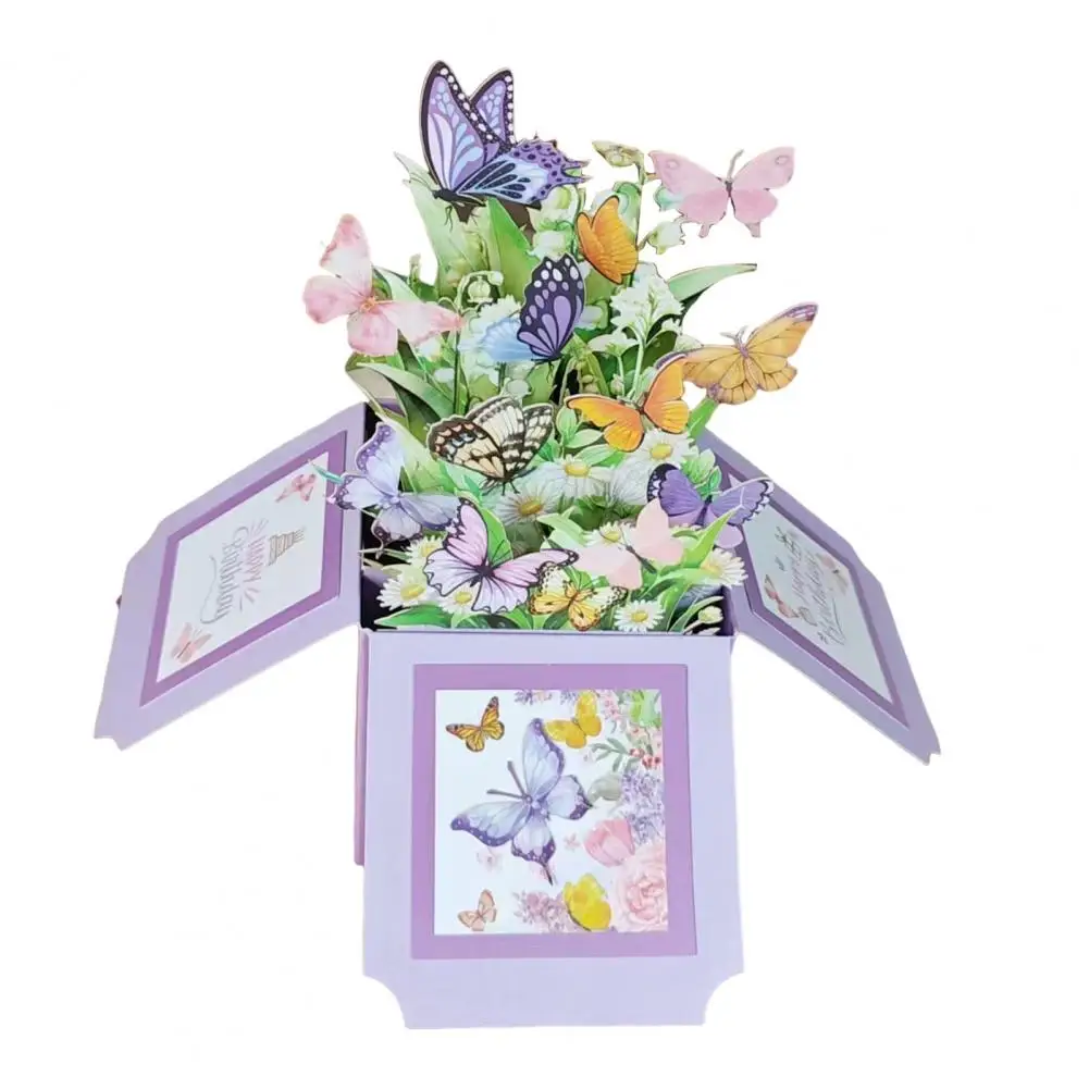 Warm Heartfelt Greeting Card 3d Butterfly Bouquet Birthday Card for Family Friends Handmade Pop-up Gift Box Celebration