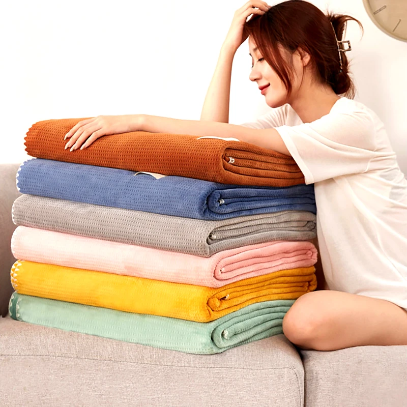 Waffle Flannel Baby Blanket Soft Warm Plush Blanket No Shedding No