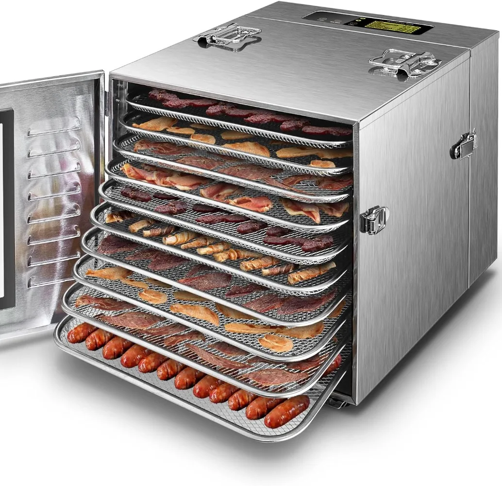 

Commercial Large 10 Trays Food Dehydrator, Usable Area Up To 17ft², 1000W Detachable Full Stainless Steel Dryer Machine