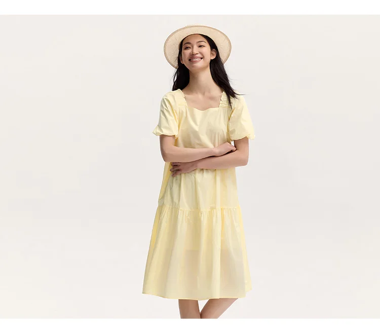 Dress Women Gentle And Feminine Style With Ruffled Trim And Square Neckline Summer New Bubble Sleeves Doll Dress