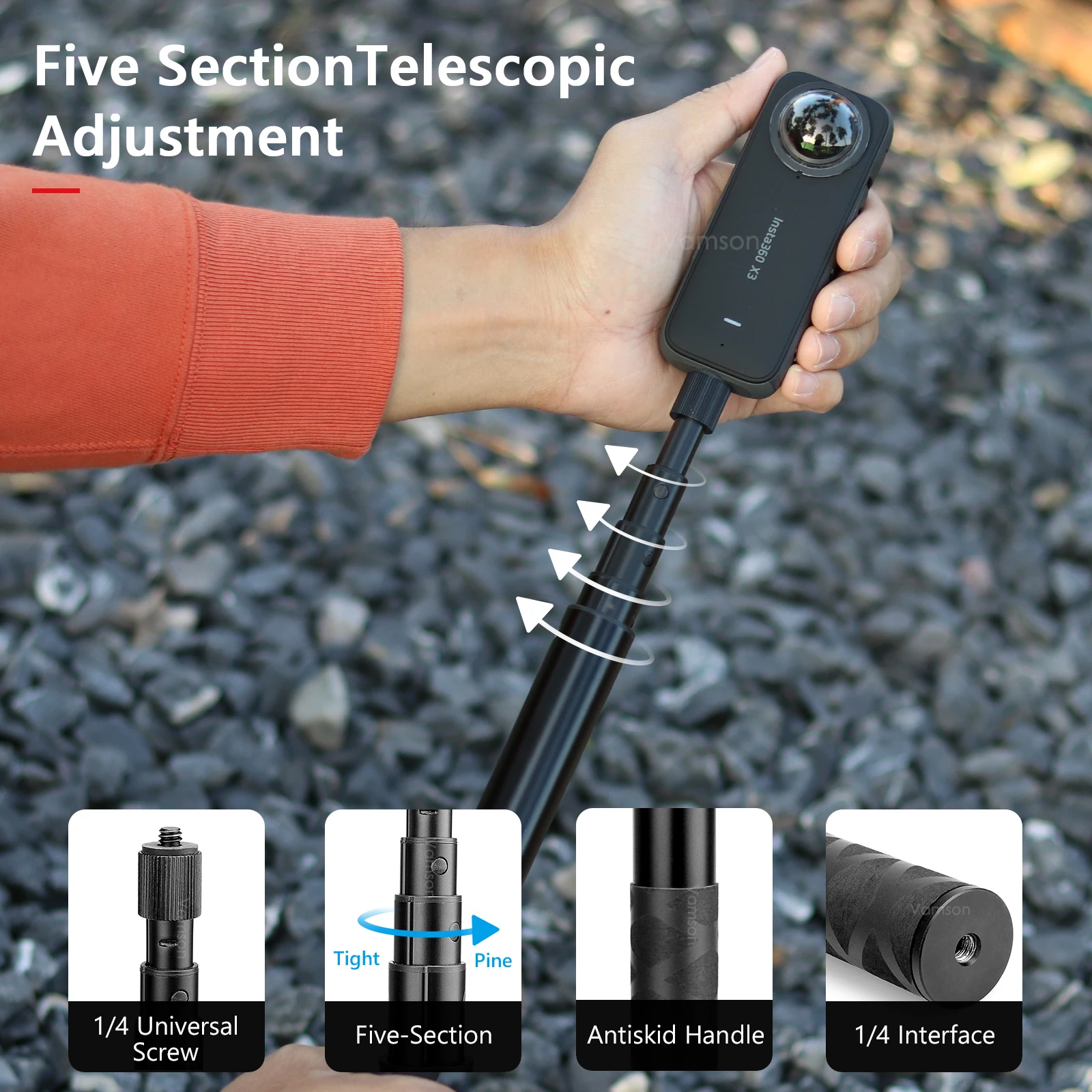 Vamson Invisible Selfie Stick for Insta360 X3 Rotating Bullet Time Handheld  Tripod for Insta 360 ONE X2 ONE RS GoPro Accessories - AliExpress