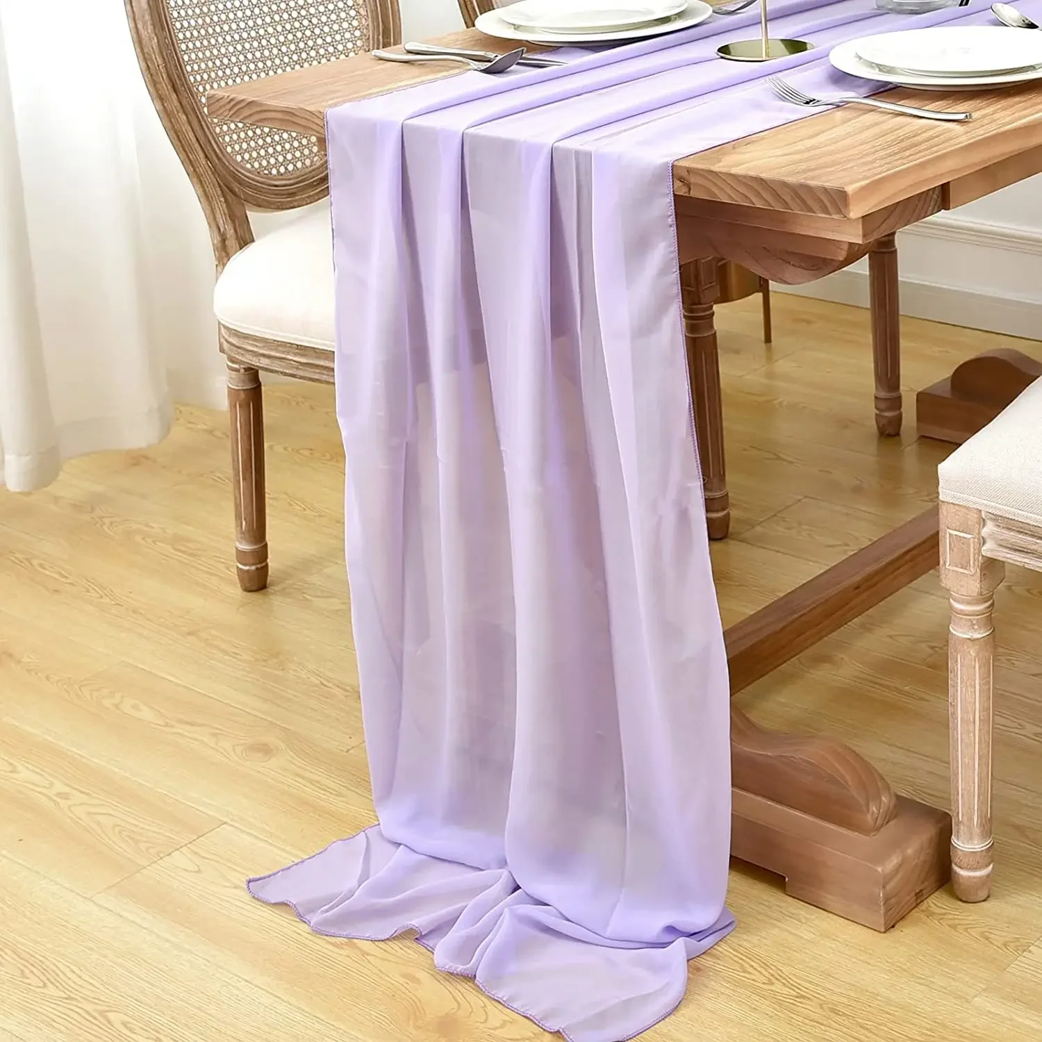 Namvo 70 x 300 cm Bruiloft Chiffon Tafelloper Lange Tafelloper Zoever voor Banket Decor Chiffon L? oever voor partij Voile Transparant Stoffen Gordijnen, Rood
