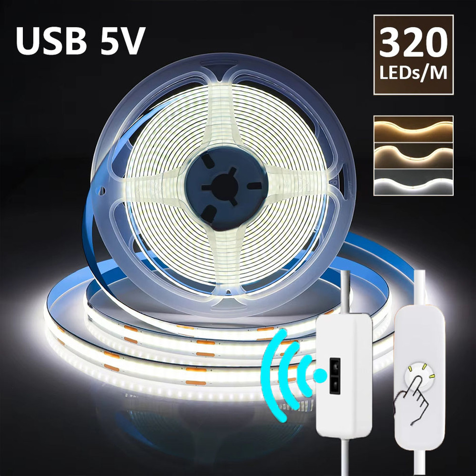 COB 1-3m LED Strip Lights Hand Sweep Sensor Dimmable/Push Switch USB Flexible Diode Tape Lamps For TV Backlight Room Decorations