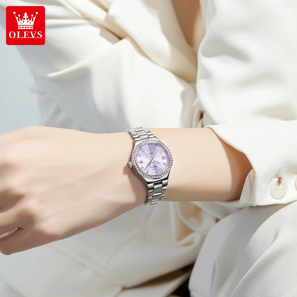 OLEVS 5628 Woman Watch Rhombus Mirror Fashion Quartz Watch For Women Diamond Scale Waterproof Date Ladies Wristwatch Steel Strap