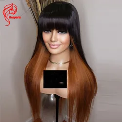 Hesperis Silk Straight Scalp Top Full Machine Made Wigs Remy Brazilian Hair Red Highlight Human Hair Wig With Bangs Blonde