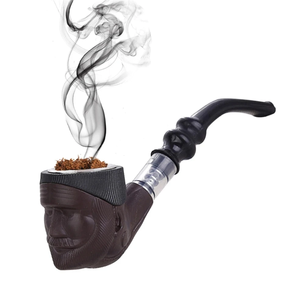 Herb Smoking Pipe Tobacco Pipe Smoking Pipe Cigarette Tobacco Pipe Double Purpose Plastic Bent Pipe Engraving Face Iron Pot Cigarette Holder Filter Portable Smoking