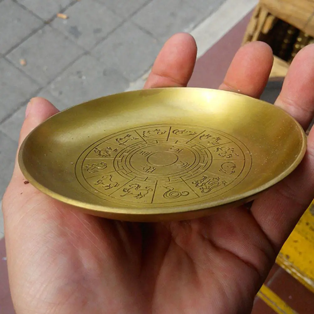 중국 서예용 구리 잉크 접시 브러쉬 세척기 고급 구리 소재 정교한 장인정신 레트로 잉크 트레이 조디악