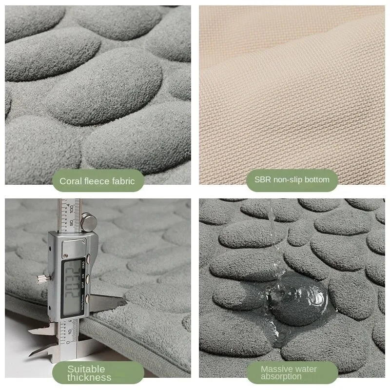 Bathroom Mat Non-slip Cobblestone Embossed Memory Foam Carpet for Wash Basin Bathtub Side Floor Shower Room Doormat