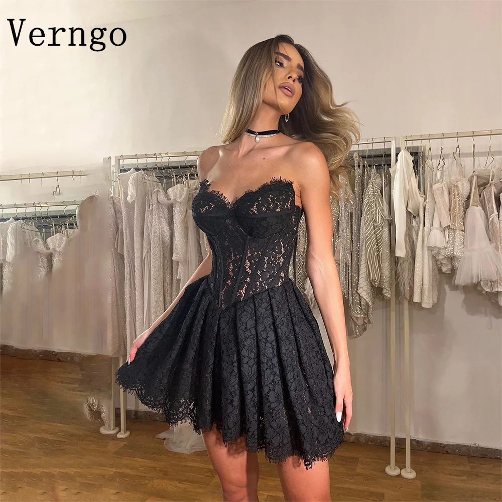 

Черное Кружевное мини-платье Verngo, женское короткое строгое платье