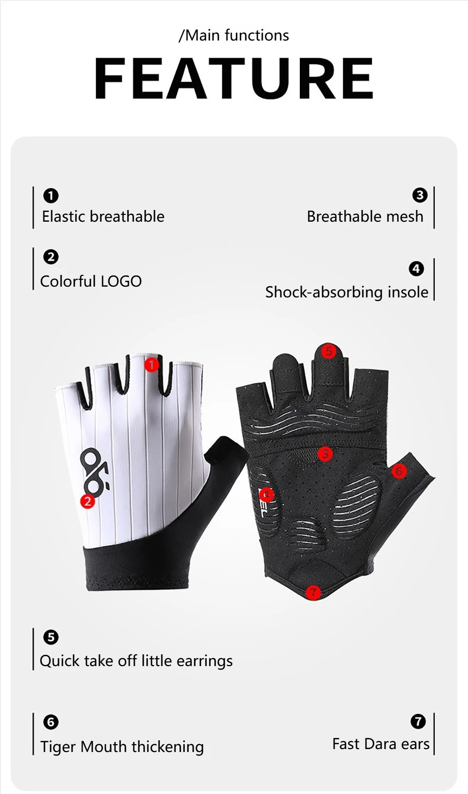 LOOGDEEL Halbfinger-MTB-Fahrradhandschuhe für Herren, SBR-gepolstert, rutschfest, stoßdämpfend, Fahrradzubehör, Sommer-Fahrradhandschuh – Detail 4