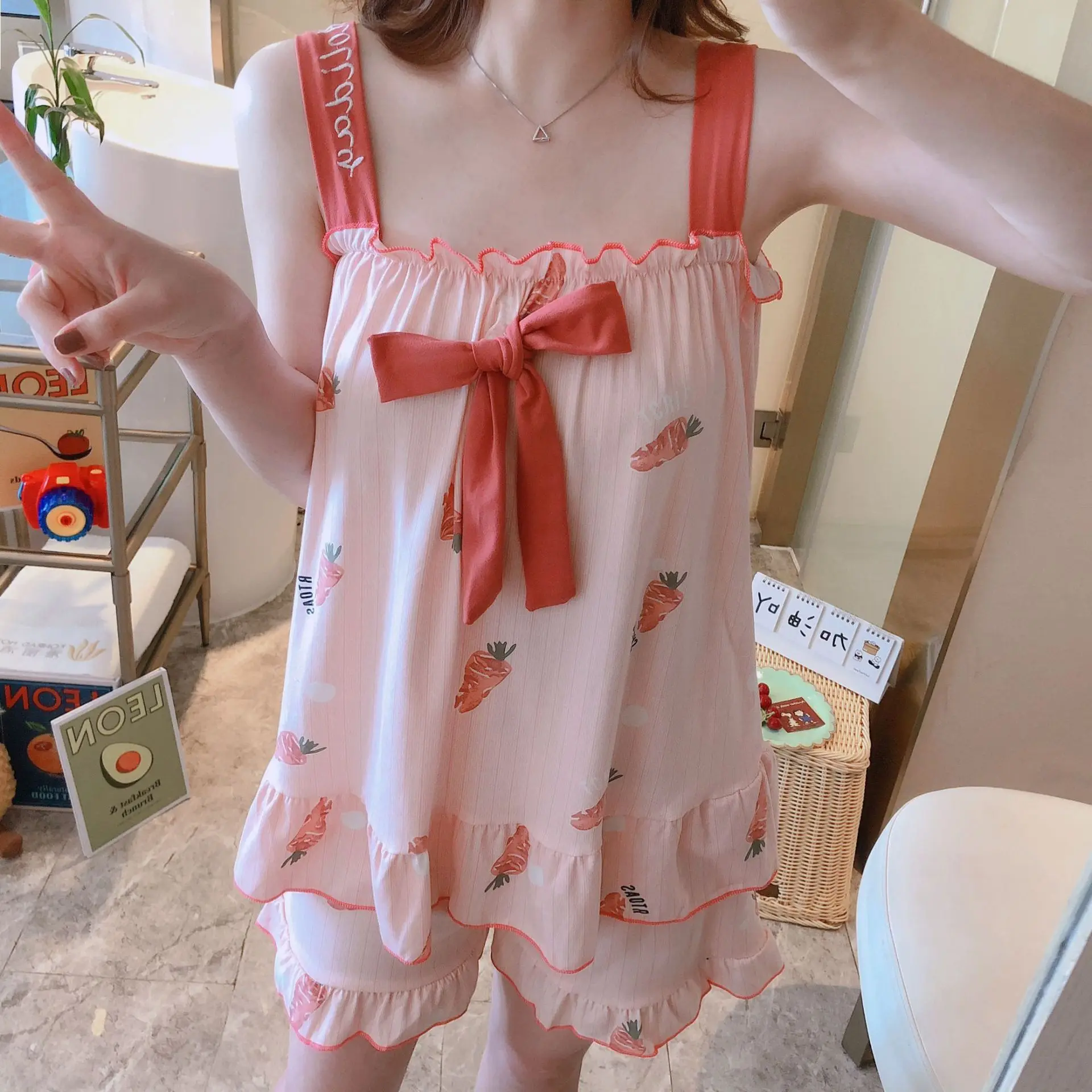 Women's Pajamas Sets Cartoon Sexy Cotton Female Pyjama Pijama Cami Top Shorts Suit Summer Sleepwear Loungewear Home Clothes