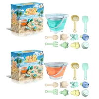 11 Pcs Sand Water Outdoor Fun Tool Bucket Beach Toy Set 4 Animal Sand Molds Shovel Rake Sprinkler Sand Sifter for Toddlers 3+Age 2
