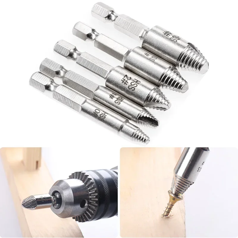 5pcs Screw Extractor Drill Bits Easy Stripped Remove Damaged Screw Extractor Broken Stuck Screw Demolition Removal Take Out Tool furuix rods hook tool paintless dent repair car dent removal tool kit hail hammer dent remove set
