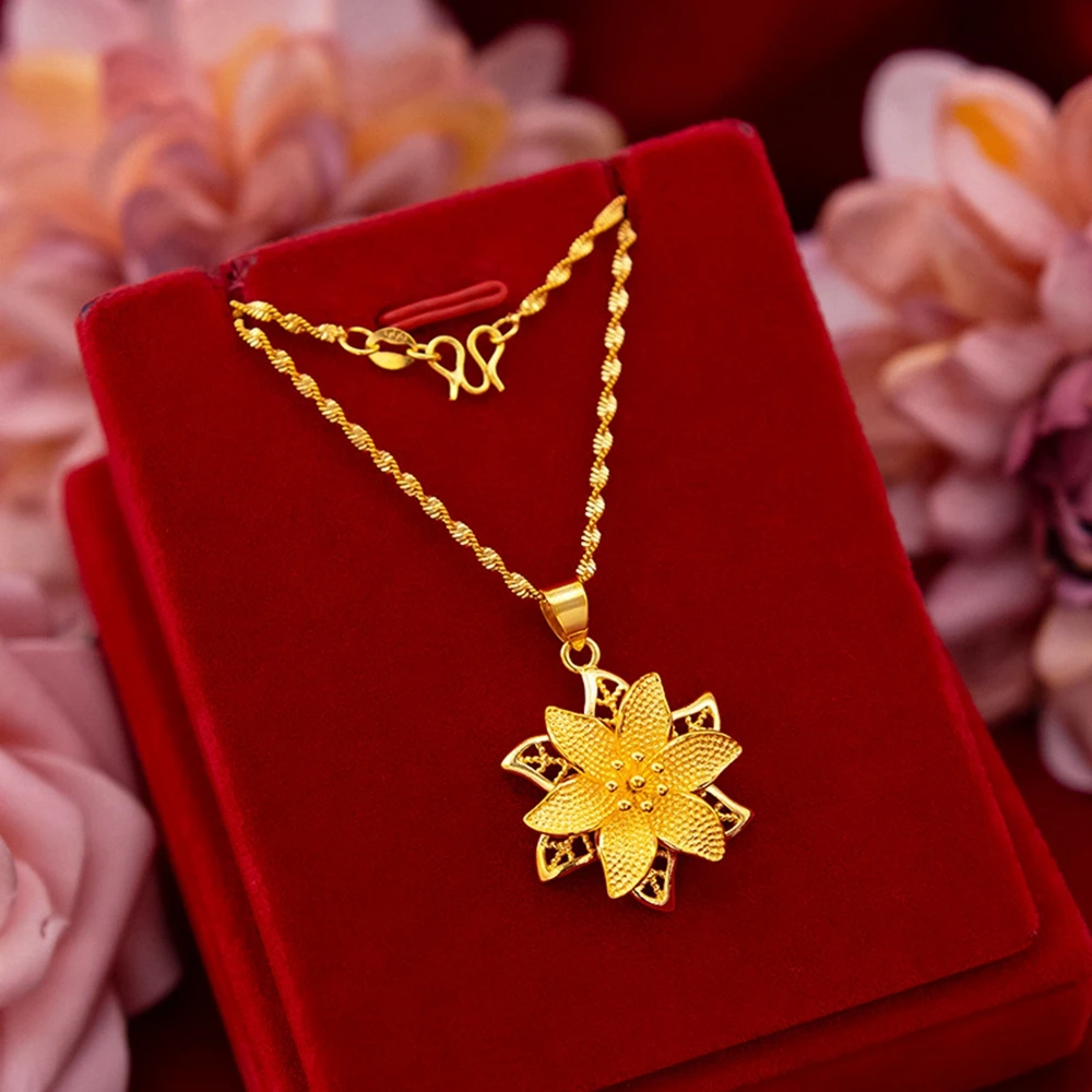 

Beautiful Flower Women Pendant Chain 18k Yellow Gold Filled Fashion Lady Girls Friend Gift