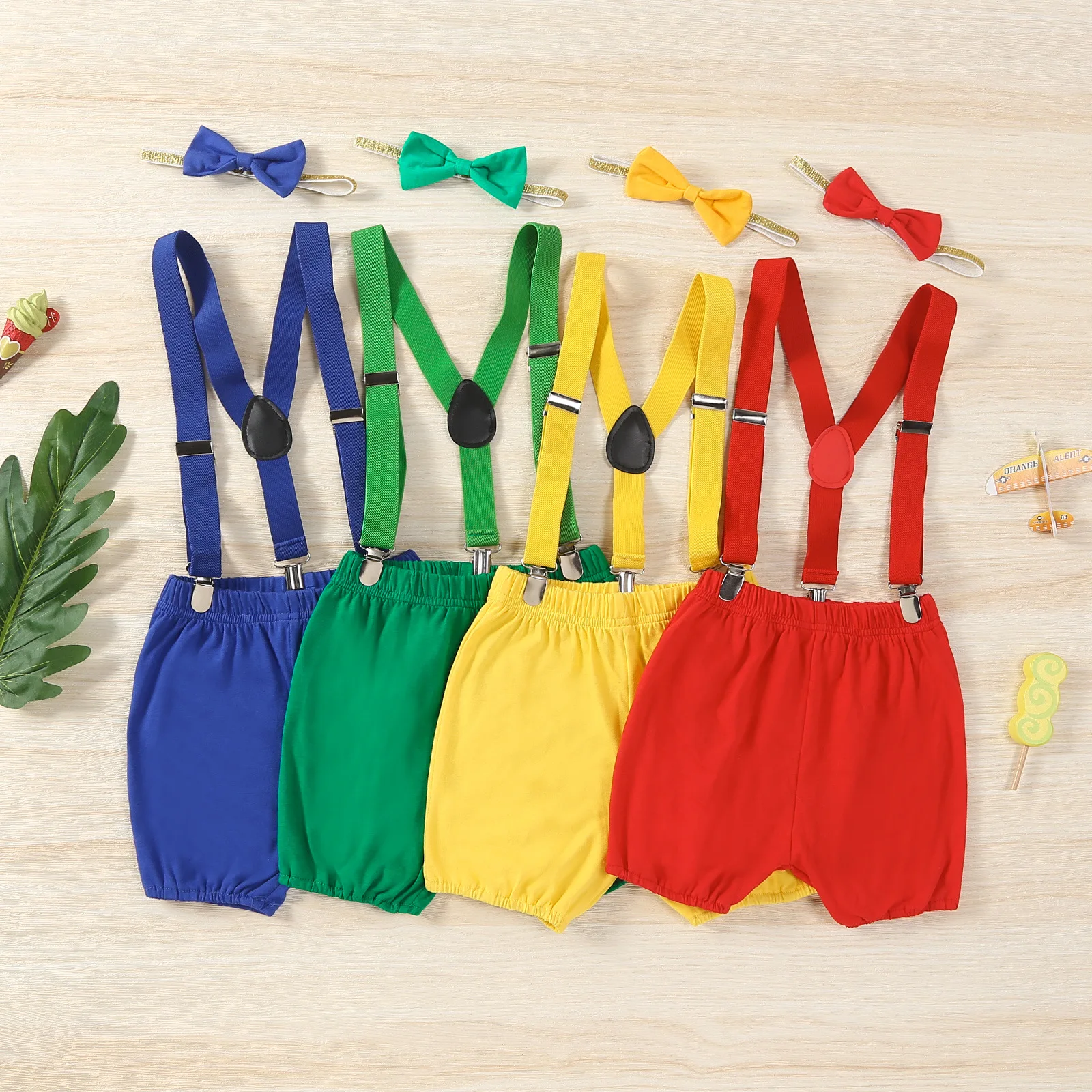 0-24M Baby Boys Girls Christmas Overall Romper Infant Comfortable Shorts and Belt Bow 3Pcs Newborn Suspenders Shorts