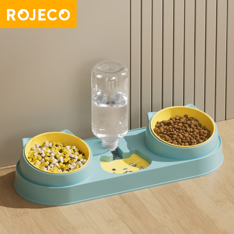 ROJECO Pet Dowl Feeding Bowls with Water Dispenser 3 In 1 Automatic Water Refill Food Bowls Dry Wet Separation Food For Cat Dog