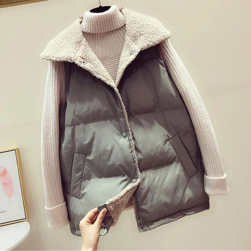 Women Lamb Cashmere Down Cotton Vest Coat 2023 Winter New Loose Sleeveless Jacket Plus Plus Size Vest Jackets