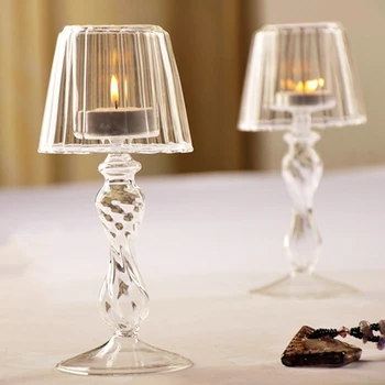 1pc Unique Glass Candlesticks Table Lamp Shape Candle Holders For Home Wedding Room Decoration Party Glass Candlestick Pillar