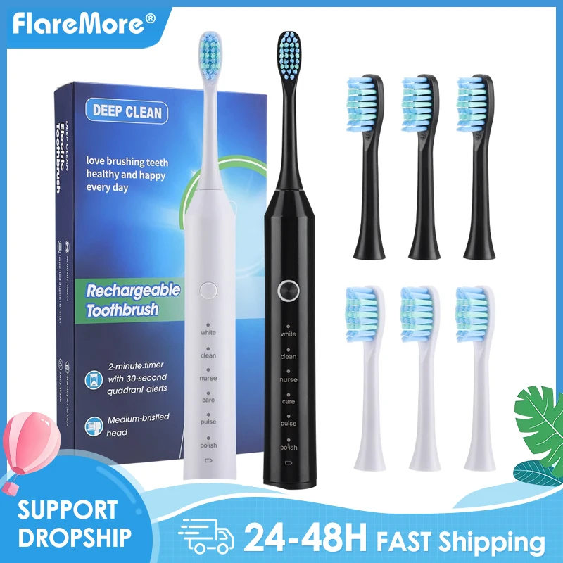 Electric Smart Toothbrush 6 Speed Mode Home USB Charging Waterproof Clean Whiten Adult Tooth Cleaner Automatic Timer Couple Set