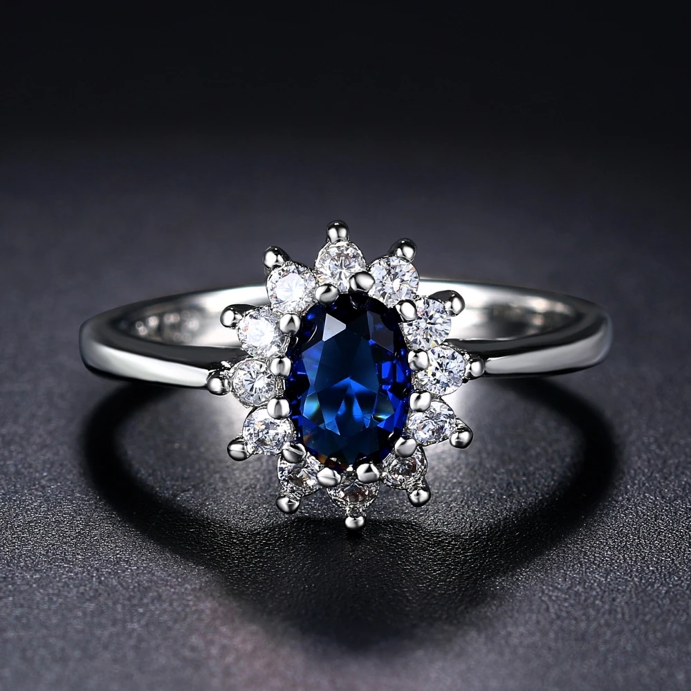 Princess Kate Rings For Women Blue Crystal Wedding Engagement Bridal Promise Marriage Ring For Bride Female Fashion Jewelry R076 womens ring