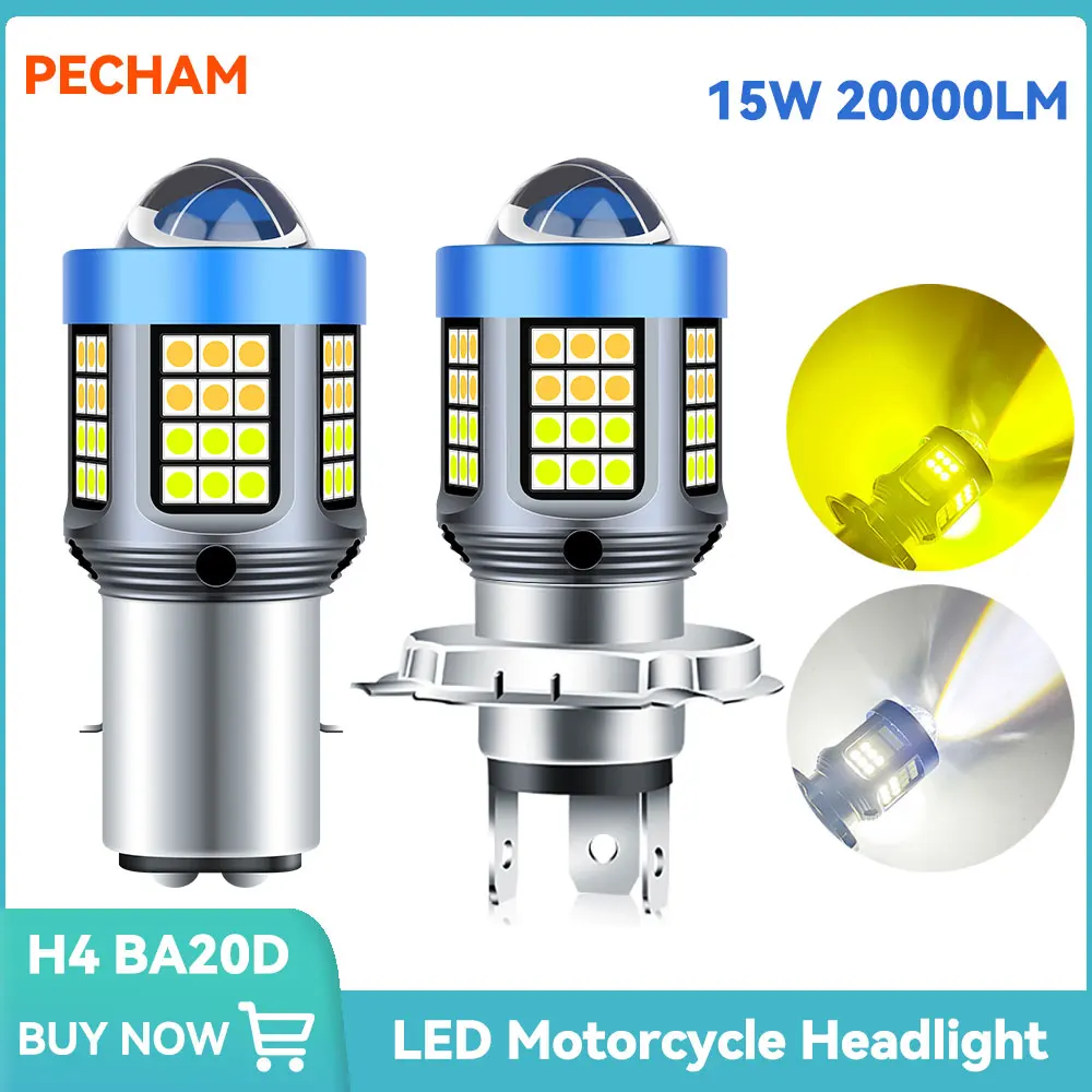 

PECHAM H4 BA20D LED Motorcycle Headlight Bulbs White Yellow Fog Light Headlamp 12V 20000LM for Moto Scooters Accessories