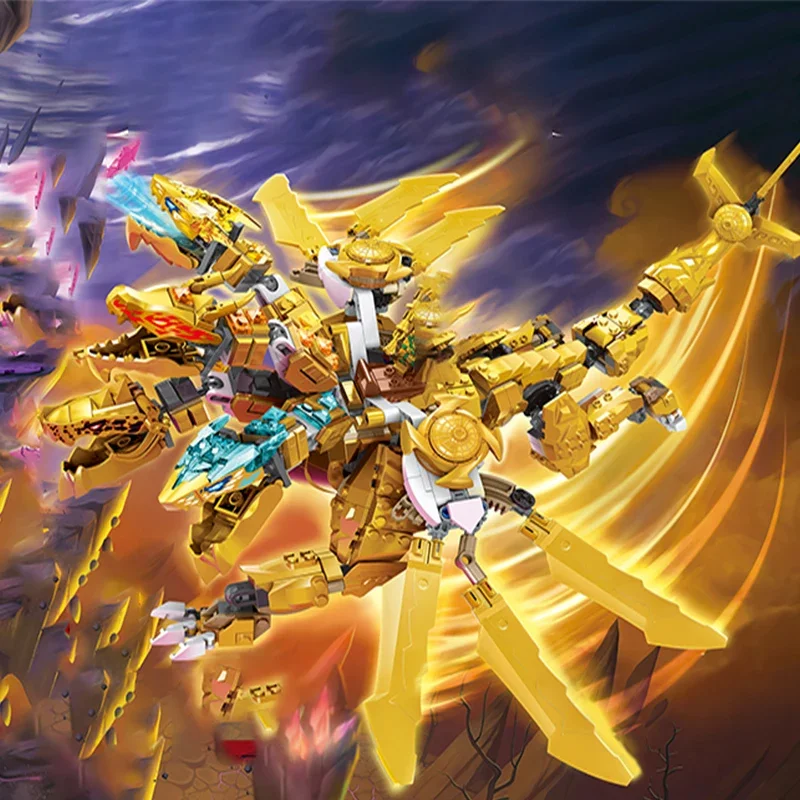 

1061pcs Golden Ultra Dragon Bricks Golden Dragon Jet in Stock Compatible 71774 71770 Building Block 60011 Kid Toy Christmas Gift