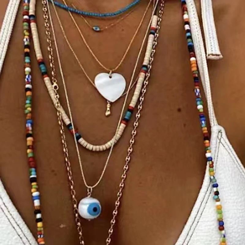 

Women Vintage Classic Natural Stone Piece Beaded Necklace Adjustable Rope End Ethnic Jewelry Gift For Friend Wholesale