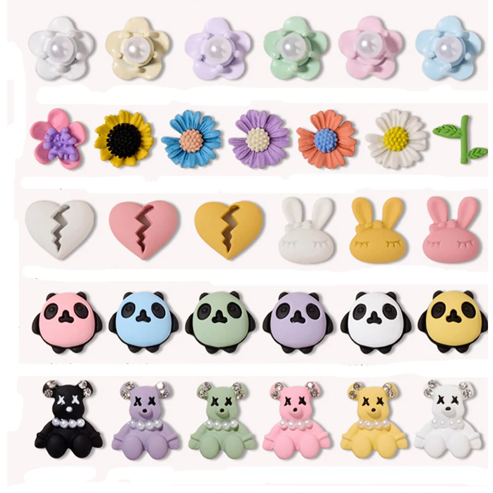 

12pcs/set French Candy Color Bear Nail Art Charm 3D Alloy Pearl Flower Rabbit Heart Nail Decoration Luxury Nail Accessories