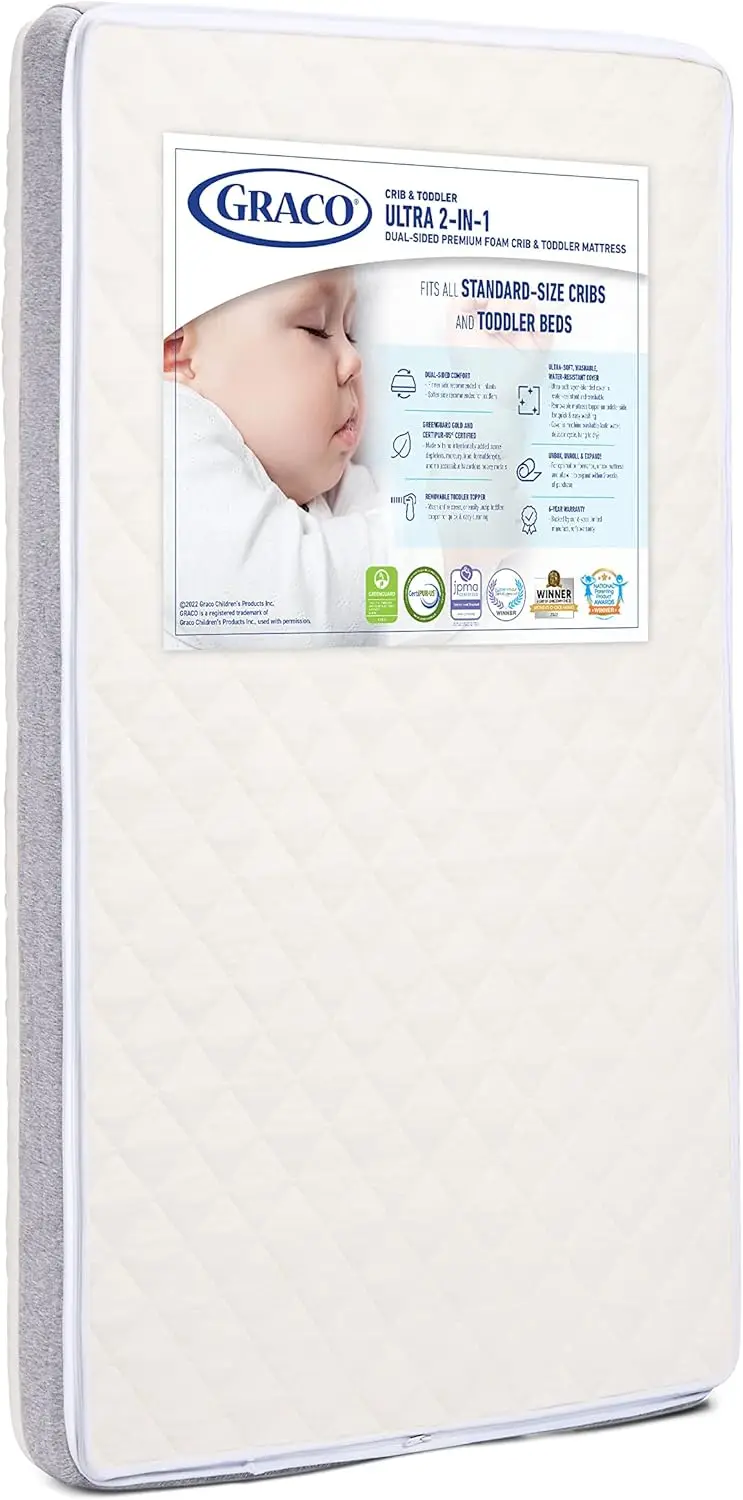 Ultra 2-in-1 Premium Dual-Sided Crib & Toddler Mattress-GREENGUARD Gold and -TEX Standard 100 Certified, -US