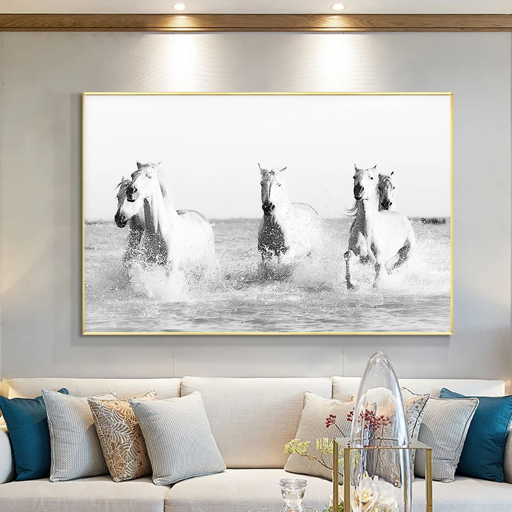 

Galloping Horse Photography Canvas Print Modern Black White Wall Art Poster Animal Picture for Living Room Home Decor Cuadros