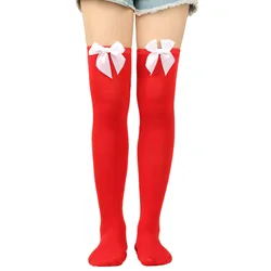 Thigh High Socks Christmas Womens Winter Stocking Bow tie Ladies Girls Long Socks Cotton Ladies Over Above Knee Socks Female