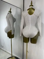 Luxury White Pearls Stretch Leotard Women Nightclub Show Bodysuit Prom Dress Long Sleeve K-Pop Performance Costumes Dropshipping - Image 5