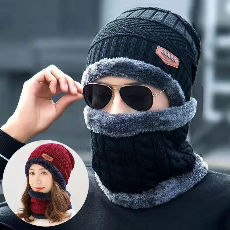 

Knitted Hat Scarf Integrated Autumn Winter Warm Neck Cover Men's Women's Head Covering Cycling Plush Cold Resistant Face Mask