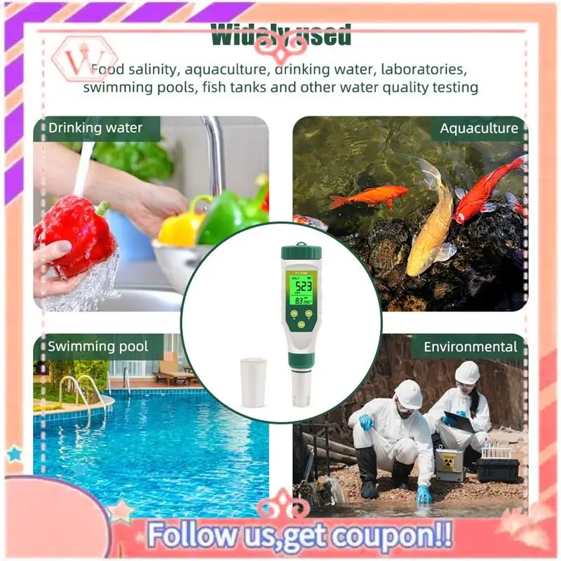Upgraded 5 In 1 PH/EC/TDS/Salt/Temp PH Meter Swimming Pool Salinity Tester For Drinking Water Aquarium Aquaculture Sp