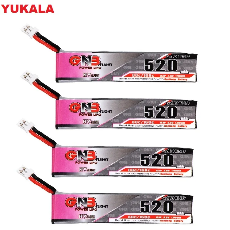3510 шт., литий-полимерный аккумулятор GAONENG 1S 3,8 в 520 мАч 80C160CHV 4,35 в с разъемом PH2.0 для дрона Emax Tinyhawk Kingkong LDARC TINY7 RC (art.: 3920c2f001ef7) - 3920c2f001ef7