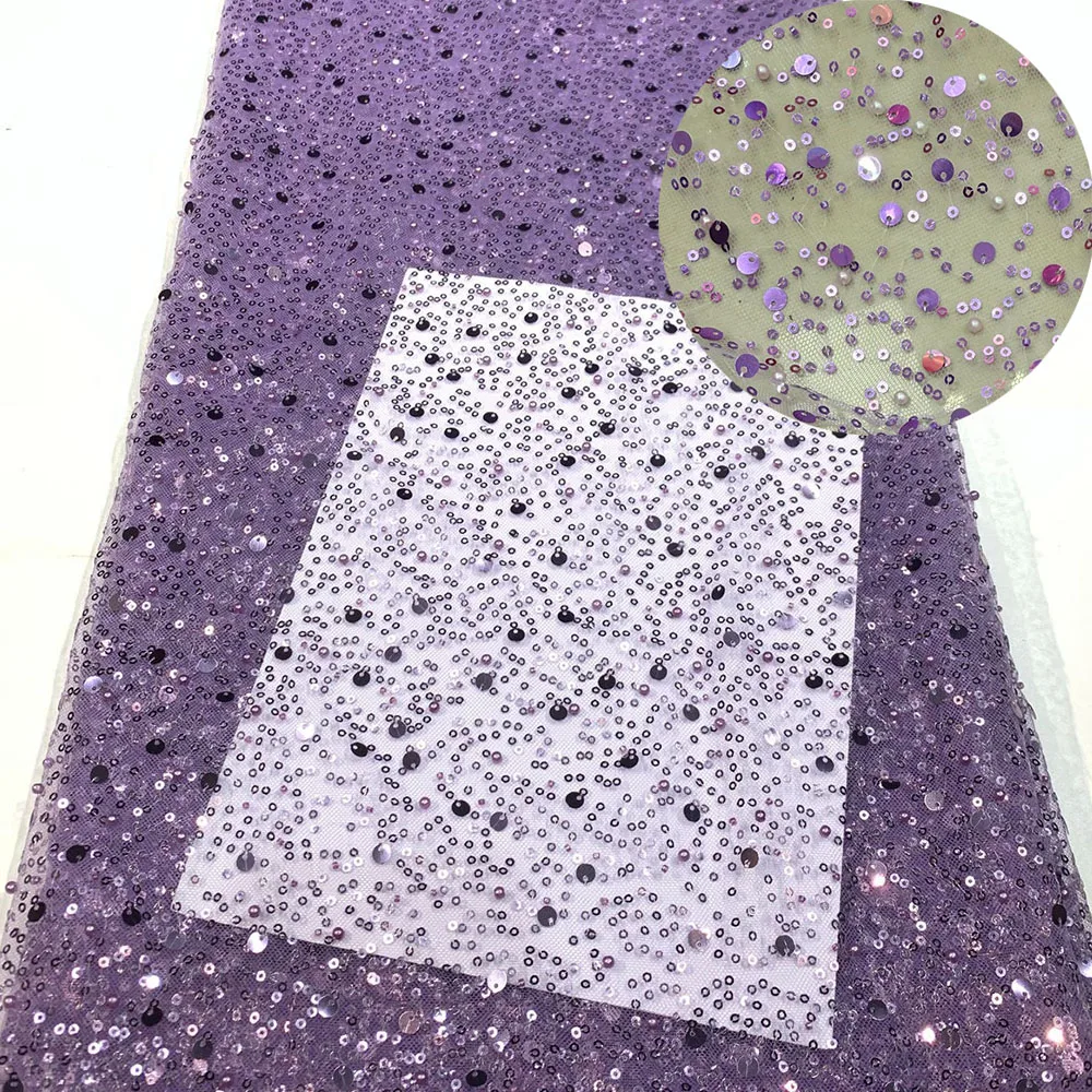 1 Yard New Mesh Embroidery Pearl Sequins Lace Fabric Bead Embellishment Tull DIY Cloth For Sewing Shiny Evening Dress Girl Skirt