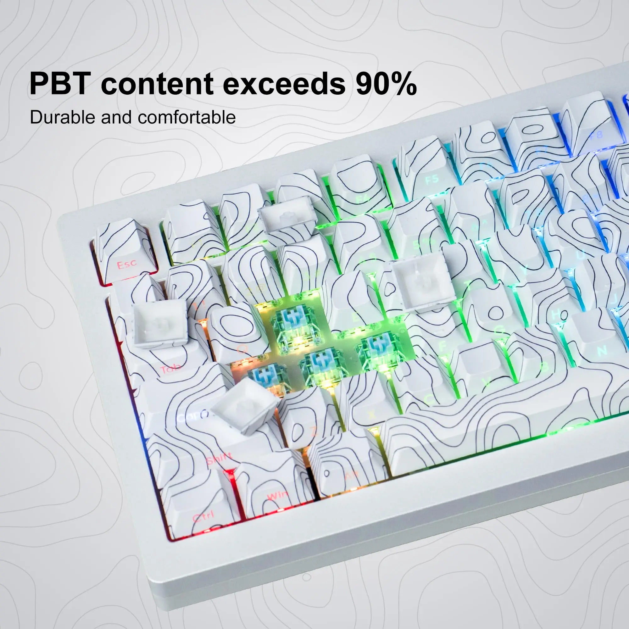White Side Print Pbt Keycap Backlit Rgb Cherry Profile Dye-sub para Cherry mx Gamer Teclado Mecânico 132 Teclas - Imagem 4