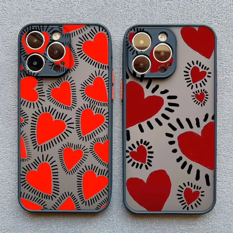 Chic Full Screen Red Love Heart Pink Shockproof Phone Case