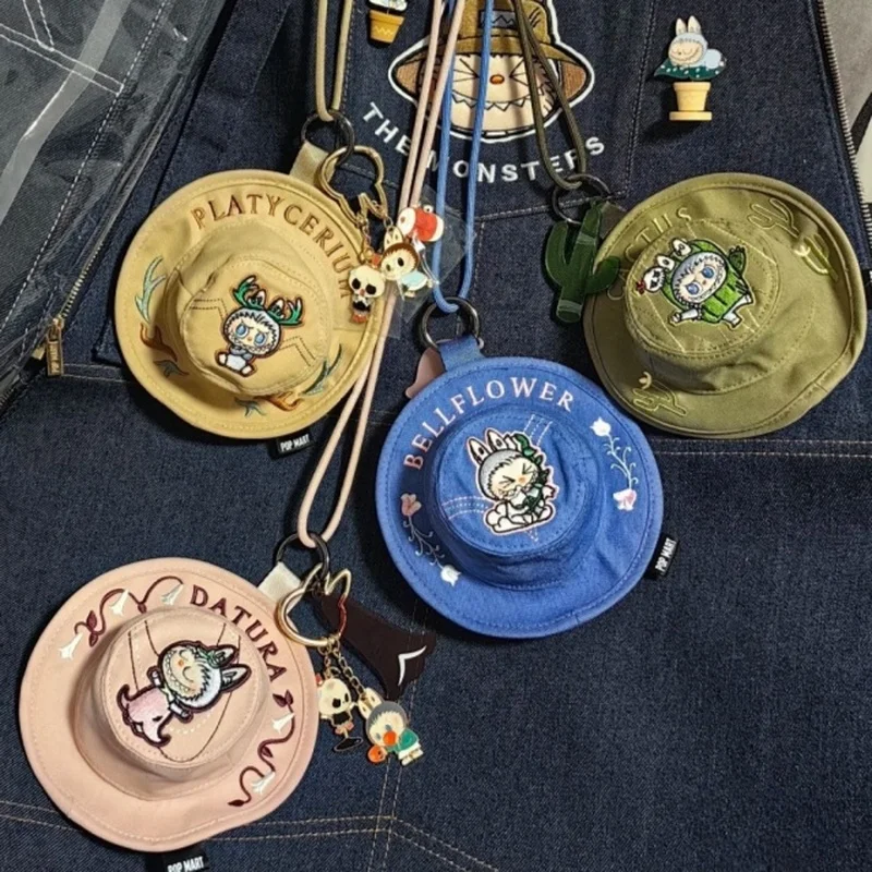 

Оригинальная Весенняя серия Labubu для дома, сумка для рыбацкой шляпы Labubu, сумка, кавайная ковбойская сумка, украшение, подарки с цветочной вышивкой