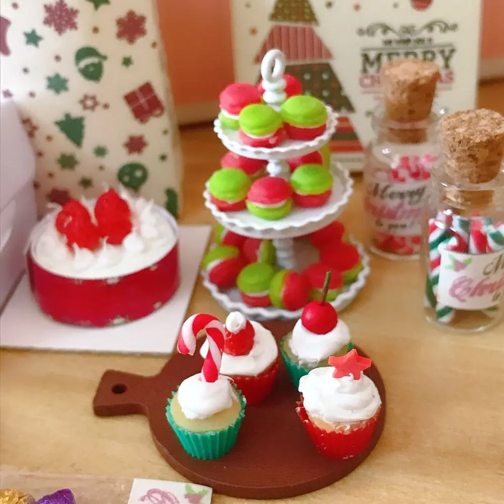 NEW Cute 1/6 Scale Dollhouse Miniature Christmas Gift Mini Cupcake Candy Macaron for Doll House Kitchen Play Toys 6
